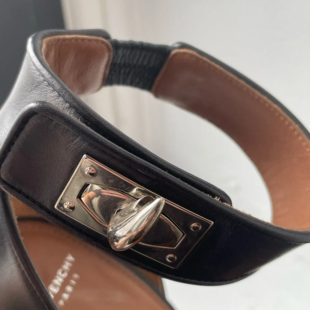Givenchy Black Leather High Heels shark tooth Clasp - Picture 7 of 11